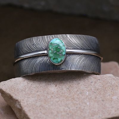 Wide feather bracelet with Sonoran Gold turquoise.