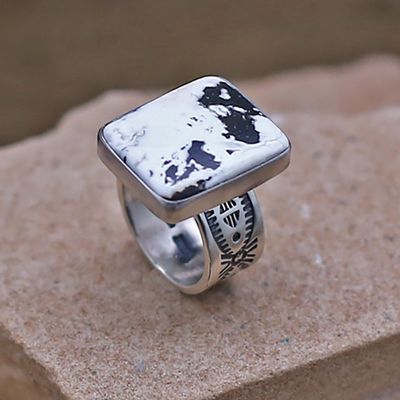 Square white buffalo stone ring