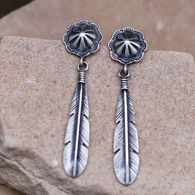 Feather earrings w/ concho post