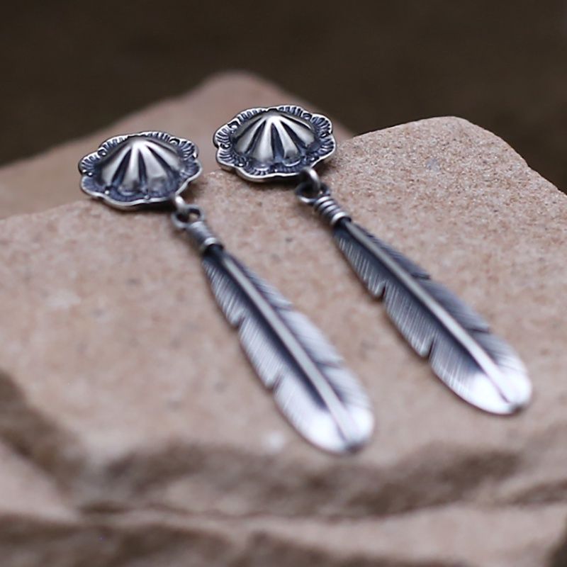 Feather earrings w/ concho post