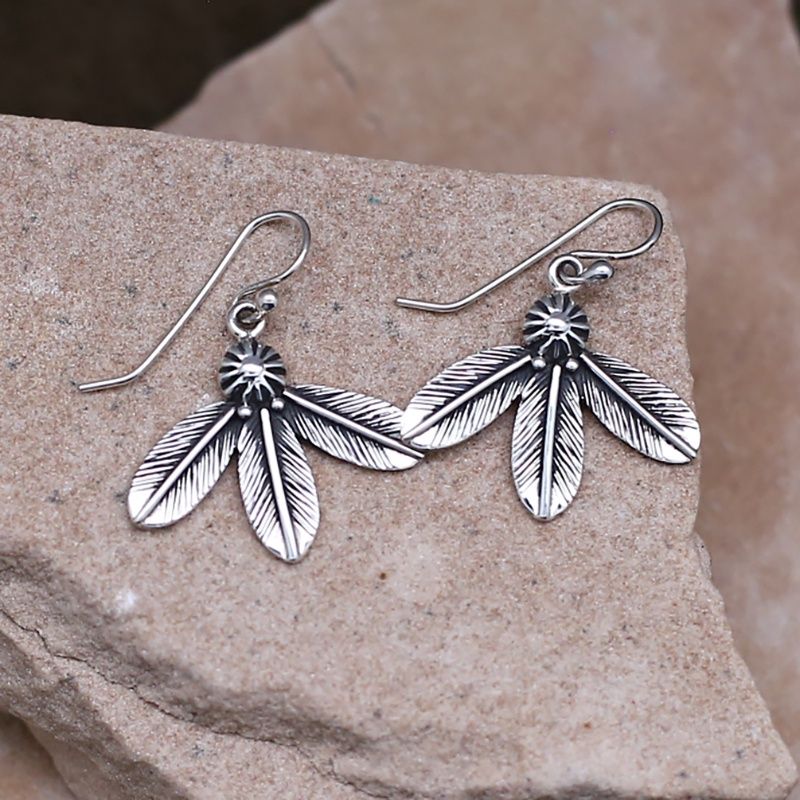 Triple feather dangle earrings