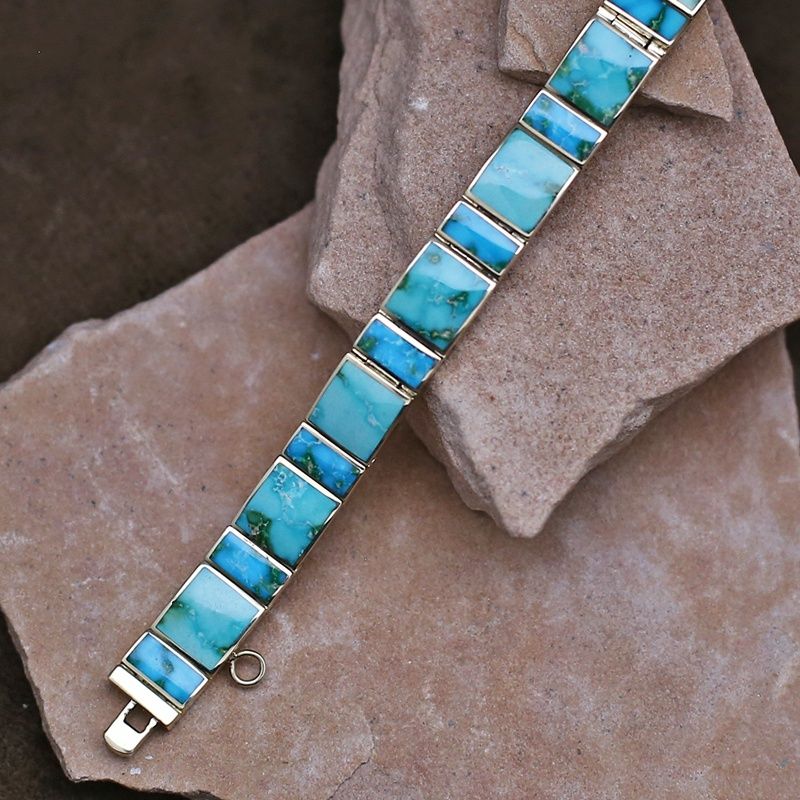 14kt gold link bracelet w/ Sonoran gold turquoise