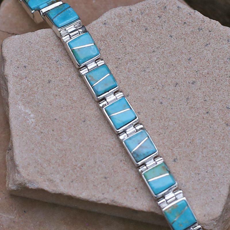 Kingman turquoise inlay hinge link bracelet