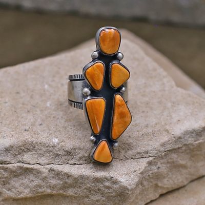 Irregular cluster ring w/ orange spiny oyster shell
