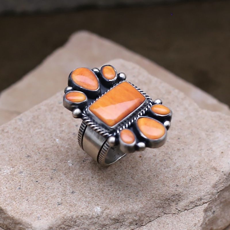 Small cluster ring w/orange spiny oyster shells