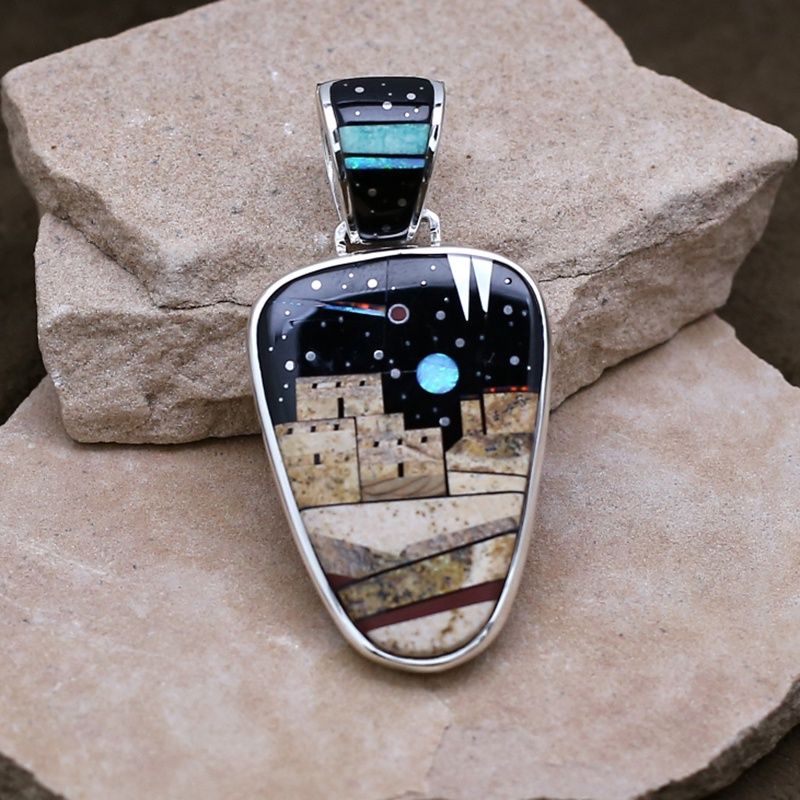 Extra large Night Sky over Adobe Pueblo pendant