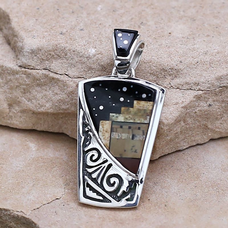Dual design Adobe Pueblo pendant-Calvin Begay