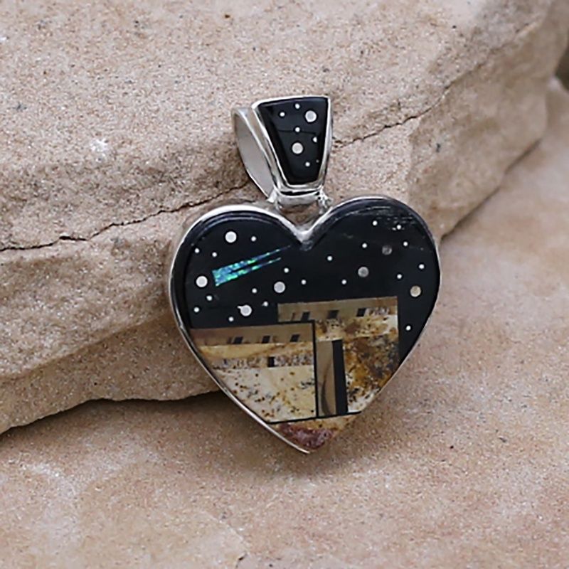 Adobe Pueblo inlay heart pendant