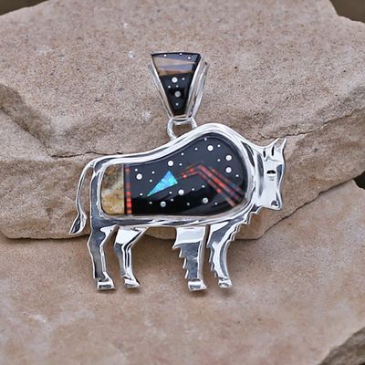 Night Sky inlay Buffalo pendant-Calvin Begay