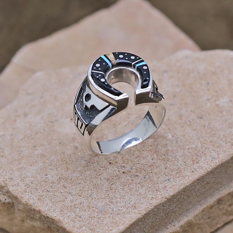 Horse shoe design inlay ring-Night Sky