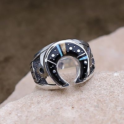 Horse shoe design inlay ring-Night Sky
