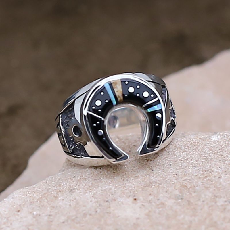 Horse shoe design inlay ring-Night Sky