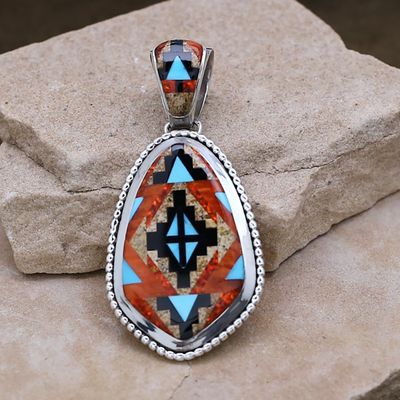 Large red rug pattern  inlay pendant