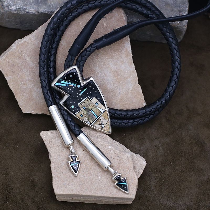 Arrow Head inlay bolo tie w/inlay tips