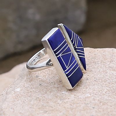 Adjustable lapis inlay ring