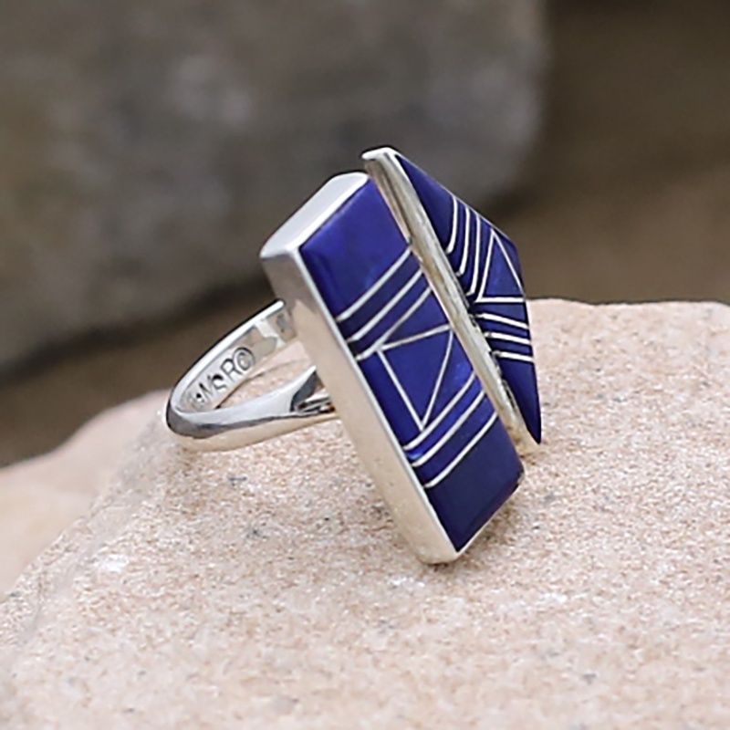 Adjustable lapis inlay ring