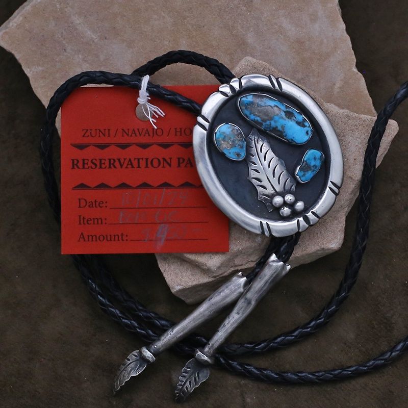 Ramon Platero bolo tie w/ Morenci turquoise