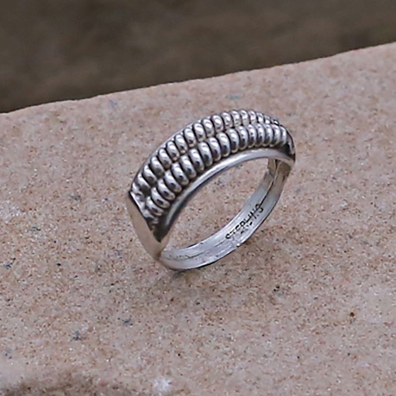 Thin double coil silver ring