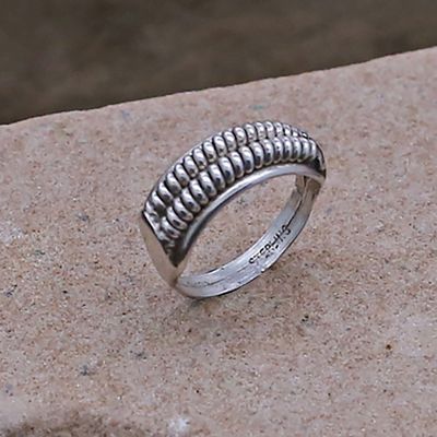 Thin double coil silver ring