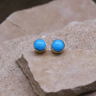 14kt gold stud earrings w/ Kingman turquoise-5MM