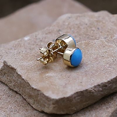 14kt gold stud earrings w/ Sleeping Beauty turquoise-5MM