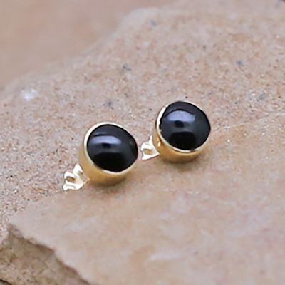 14kt gold stud earrings w/ Black Jade-5MM