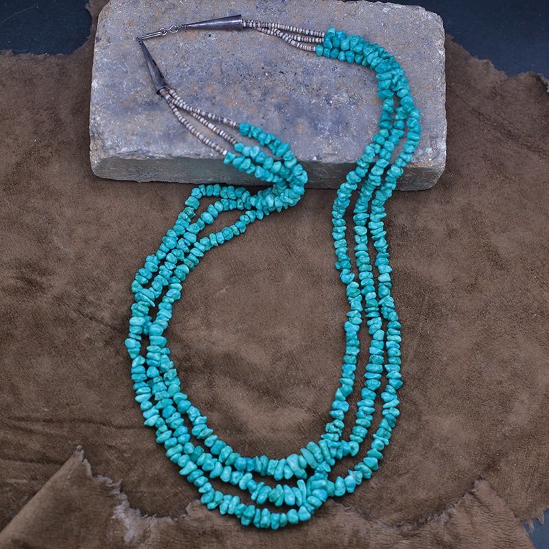 3-strand turquoise  nugget necklace