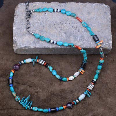 Multi colored necklace w/shells and turquoise