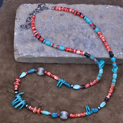 Spiny oyster &amp; turquoise nugget necklace