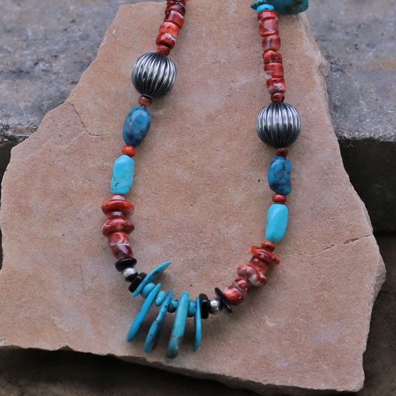 Spiny oyster &amp; turquoise nugget necklace