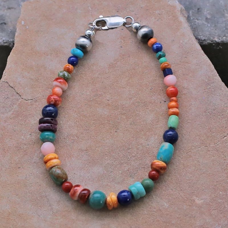 Multi color stone &amp; shell bracelet