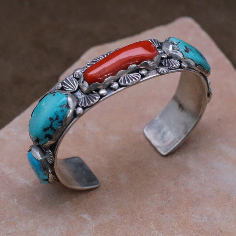 Unique branch coral &amp; turquoise bracelet