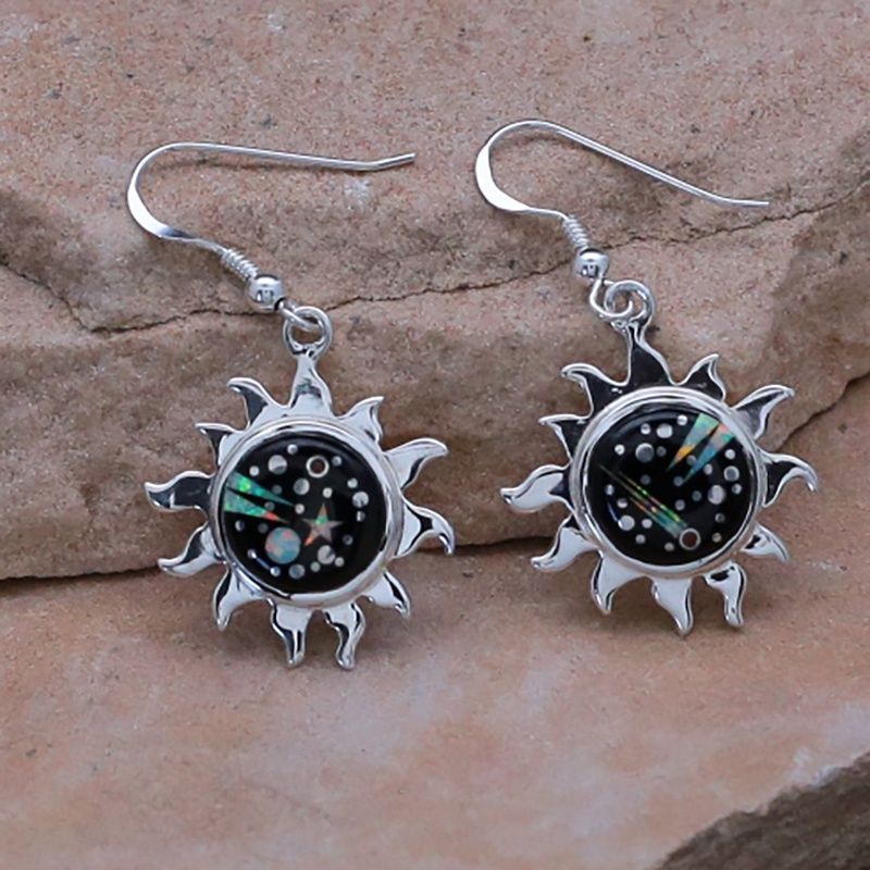 Small sun dangle earrings w/ Night Sky inlay