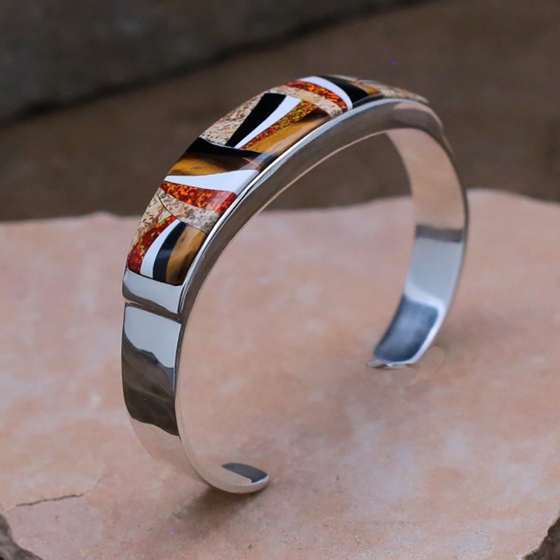 Contemporary Navajo inlay cuff bracelet by Edison Yazzie