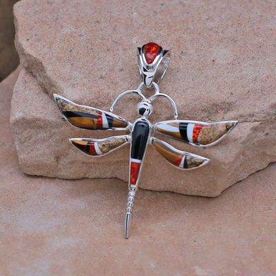 Contemporary Navajo inlay dragon fly pendant
