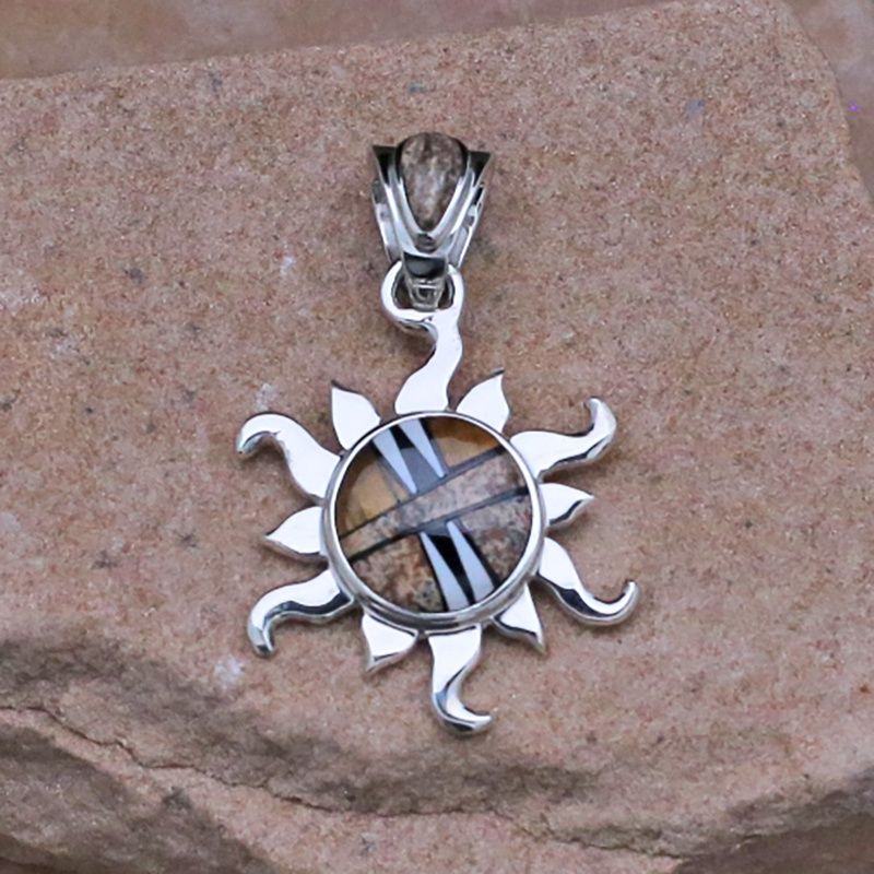 Contemporary Navajo inlay sun pendant