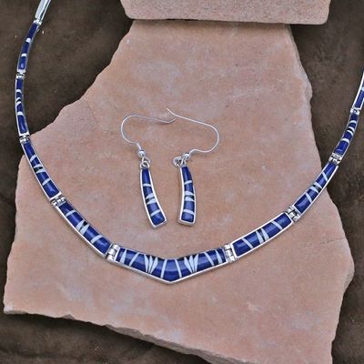 Navajo inlay inlay collar necklace w/lapis &amp; white buffalo stone