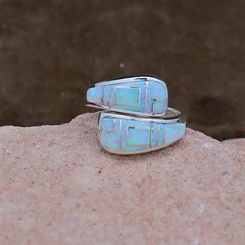 Contemporary Navajo inlay ring w/ cultured opal