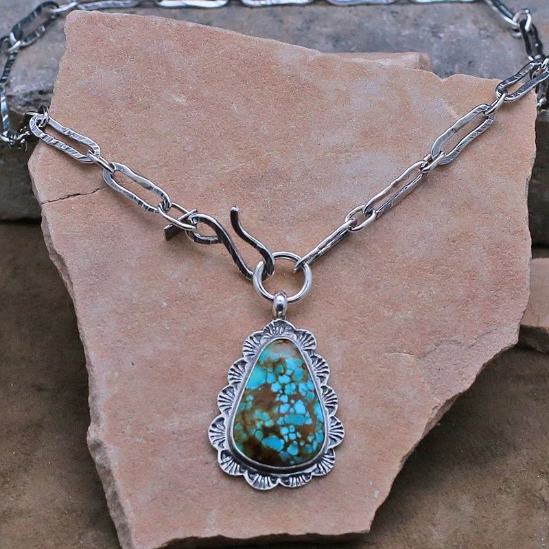 Tiffany Style necklace w/ Kingman turquoise by artist Travis Teller