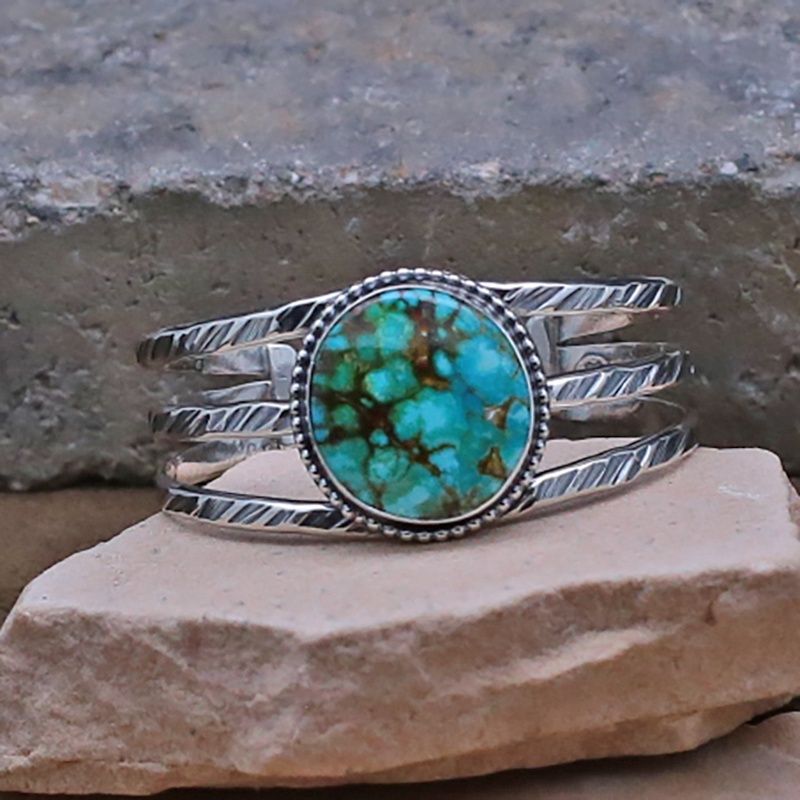 Kingman turquoise bracelet by artist Travis Teller