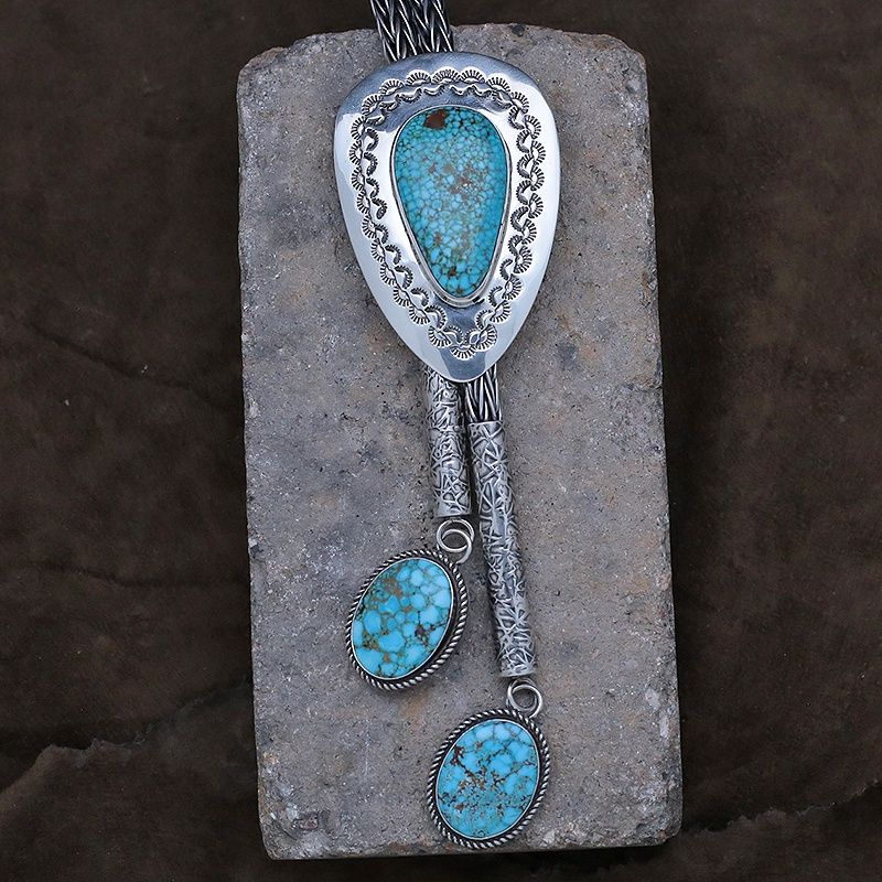 Travis Teller chain bolo tie- Kingman turquoise