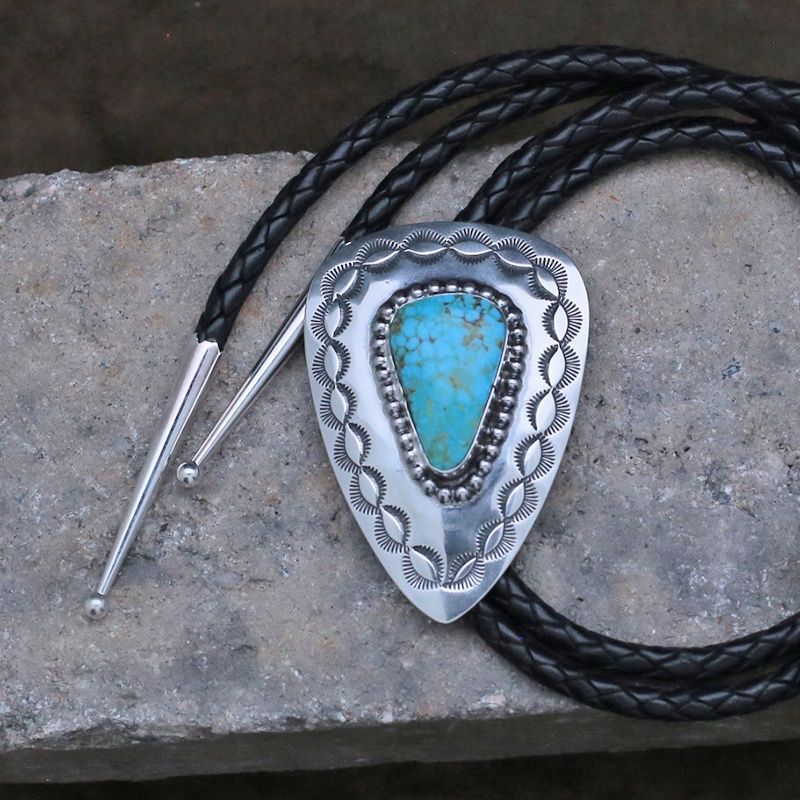 Travis Teller bolo tie w/ Kingman turquoise