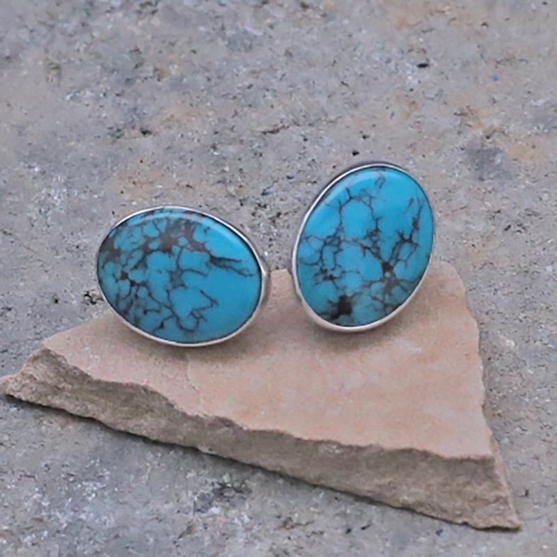 Travis Teller cuff links w/ Kingman turquoise