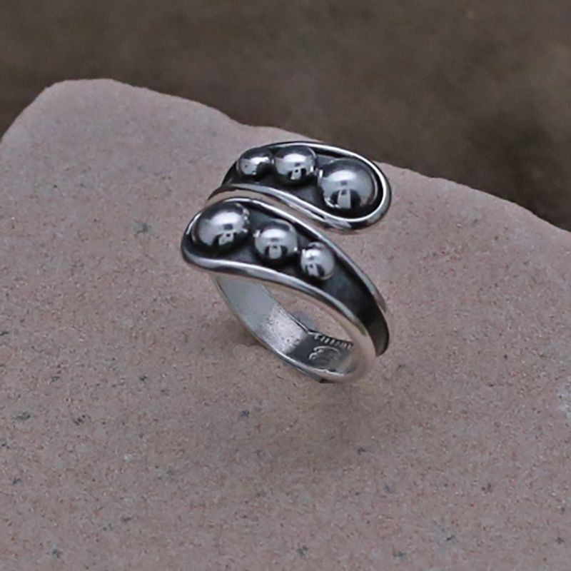 Adjustable Silver bead ring