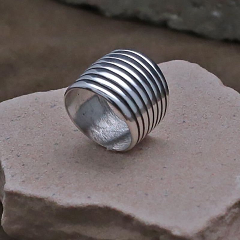8 Row wide silver ring