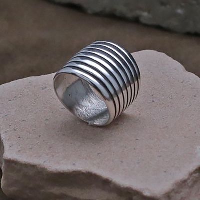 8 Row wide silver ring