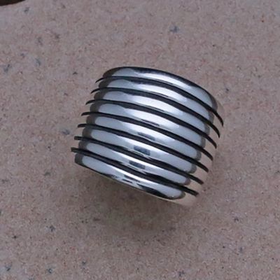 8 Row wide silver ring