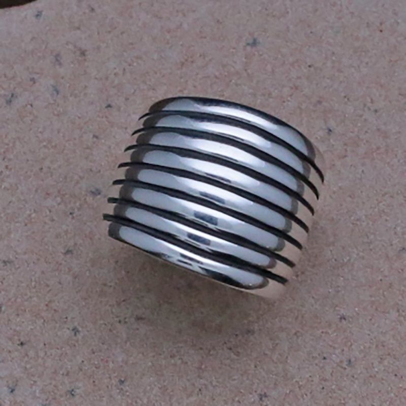 8 Row wide silver ring