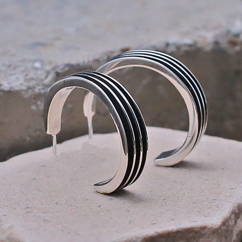 Triple channel silver hoop earrings