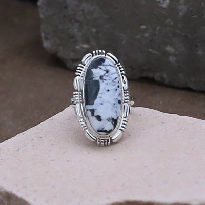 Elongated oval ring w/ white buffalo stone